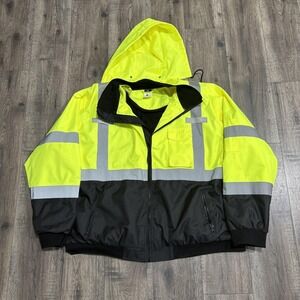 Radians Jacket Mens 3XL Yellow Black Hi Vis Bomber Hooded Workwear SJ110B-3ZGS